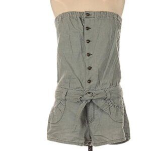 Grane Olive Green Tube Top Strapless Belted Romper Linen Festival BOHO Sz S